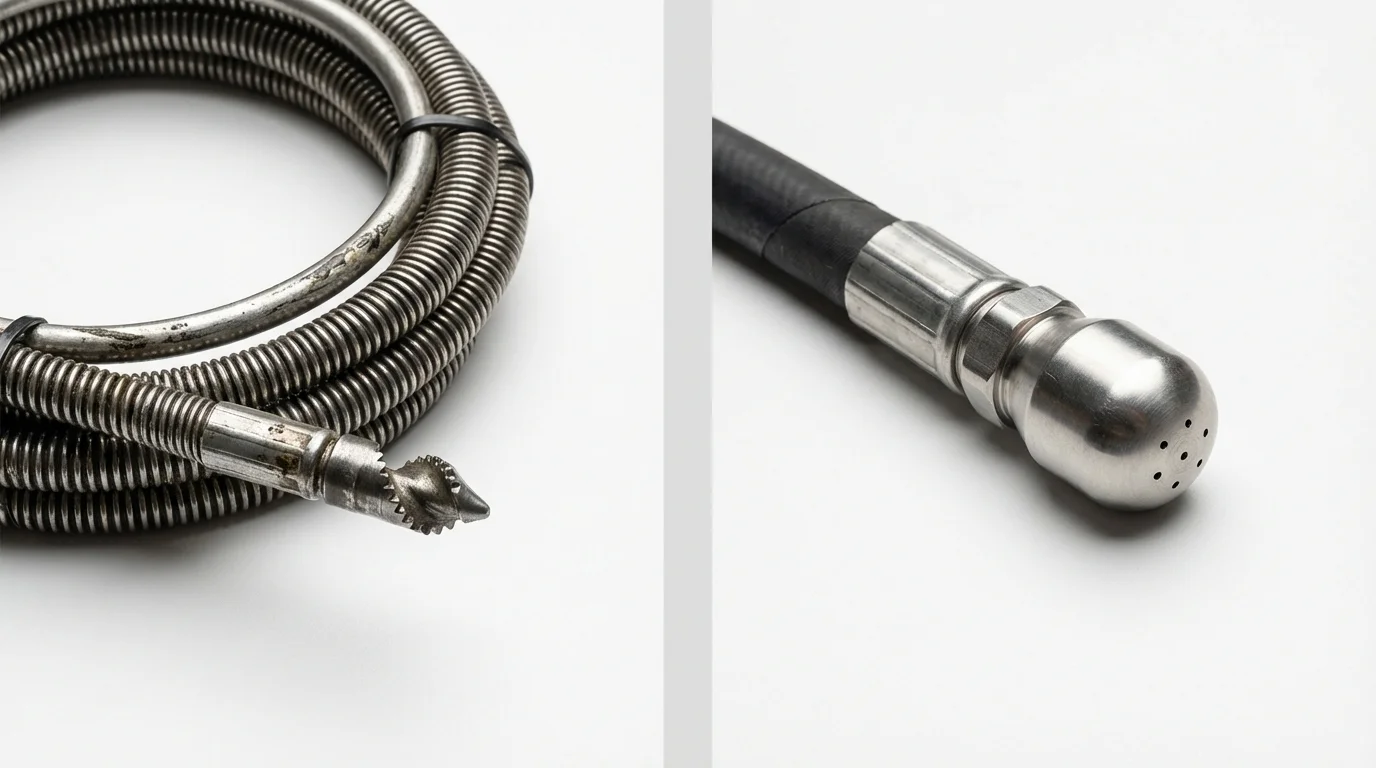 Drain snake cable and hydro jetting nozzle used for drain cleaning in Pendleton, OR