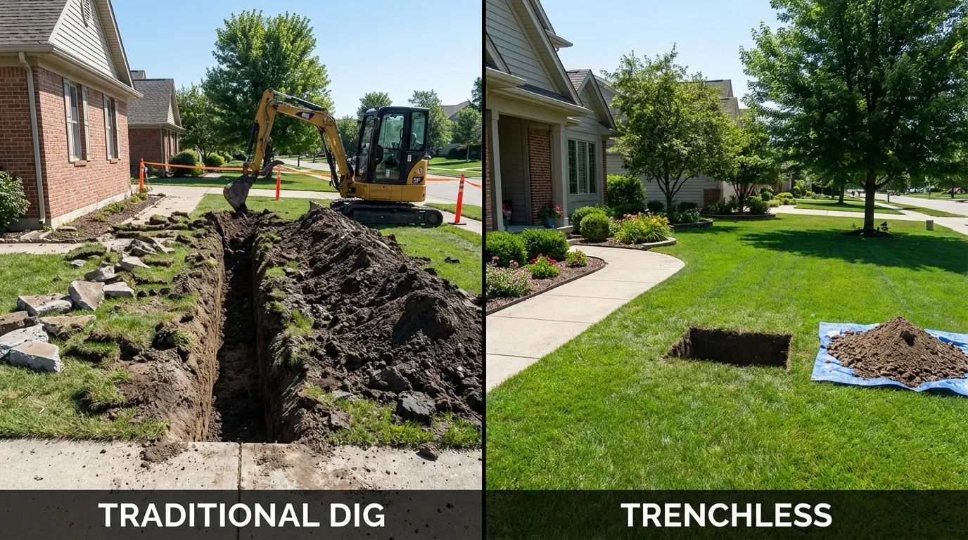 Trenchless sewer repair with minimal yard damage versus traditional excavation in Pendleton, OR